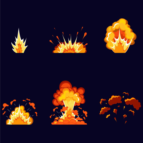 炸弹爆炸和火灾爆炸卡通场景图片下载