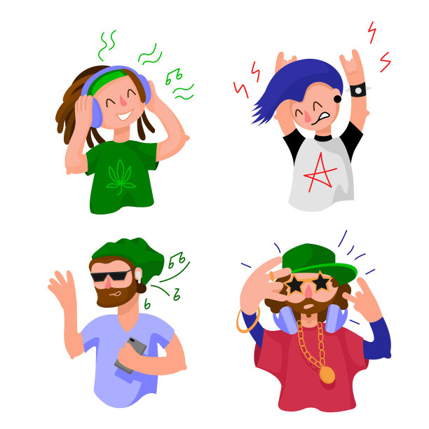 卡通色彩人物人物男孩耳机图片下载