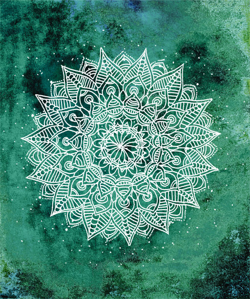 白色曼荼罗在深绿色上图片下载