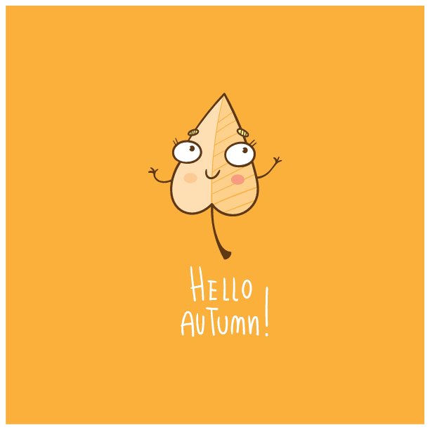 秋天卡片上有可爱的卡通叶子。有有趣植物的海报。秋天的季节。落叶。儿童插画。矢量轮廓彩色傻瓜图像。图片下载