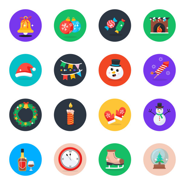 包独特的圣诞节事件扁平图标图片下载