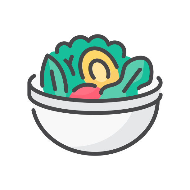 碗沙拉填充轮廓矢量图标。健康食物载体标志。图片下载