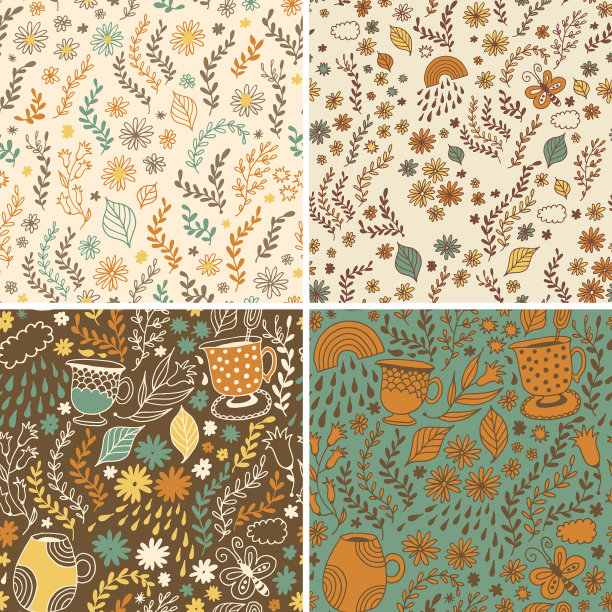 无缝花卉图案设置花背景图片下载