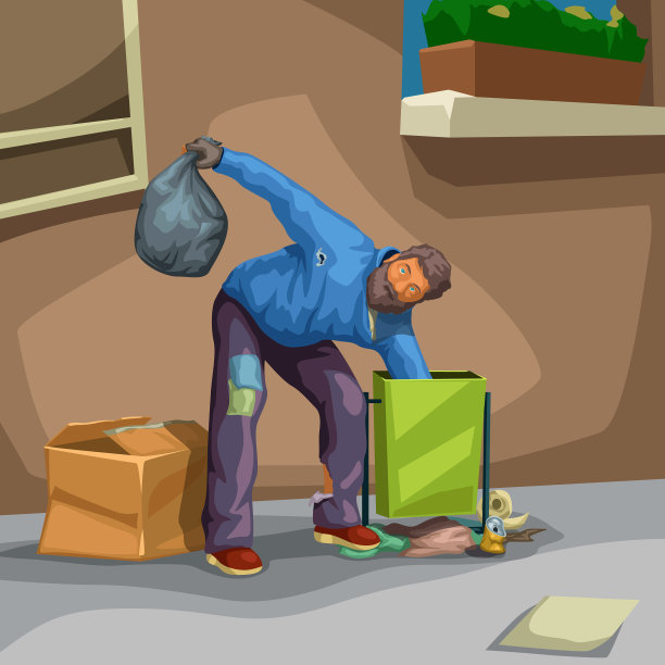 无家可归者在垃圾中寻找食物图片下载