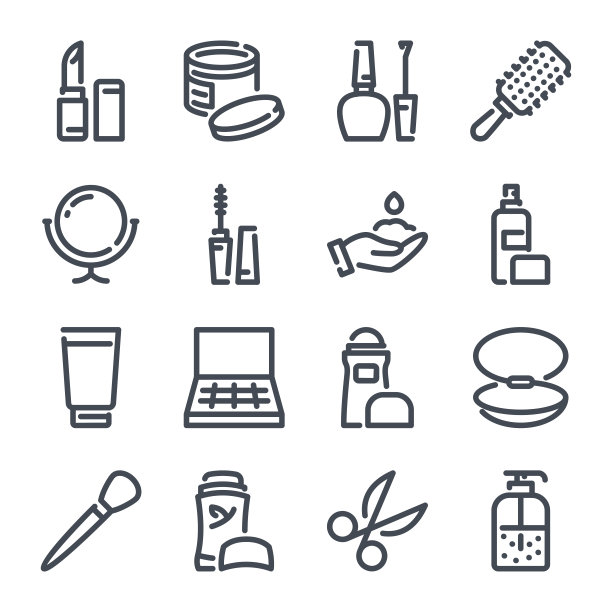 美容和化妆矢量线图标。图片下载