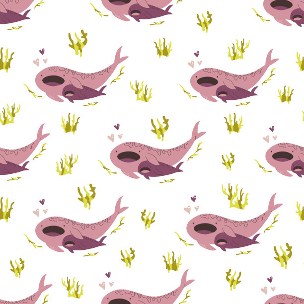 无缝图案与可爱的鲸鲨家族。托儿所打印图片下载