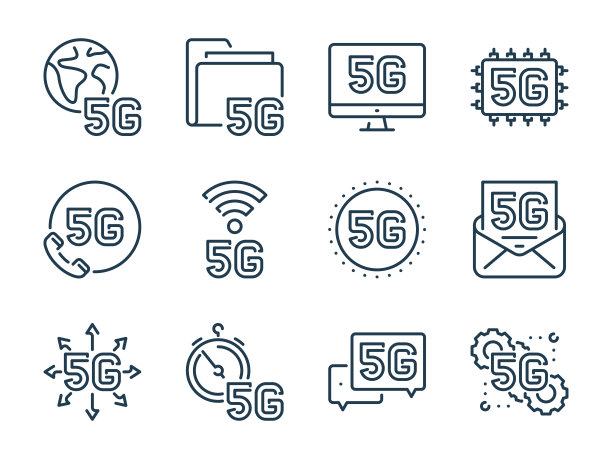 5G技术相关矢量线性图标集：5G网络轮廓图标图片下载
