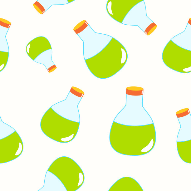 无缝模式与绿色魔法药水瓶在白色的背景。卡通风格。童话的饮料。药房和化学。化妆品和皮肤护理。医药和保健。对包装设计图片下载