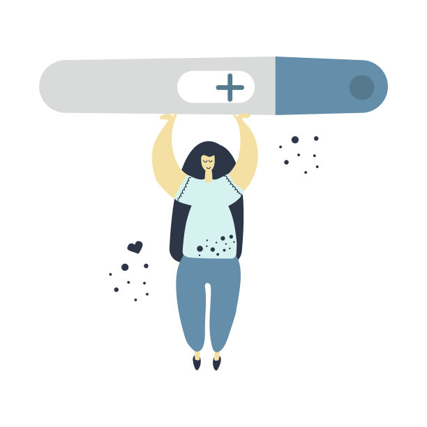 女人手持阳性验孕棒，即将成为母亲，手绘扁平插画图片下载