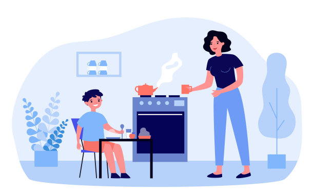 妈妈在为小儿子准备早餐图片下载