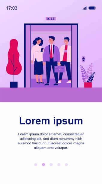 积极的人站在电梯厢上图片下载