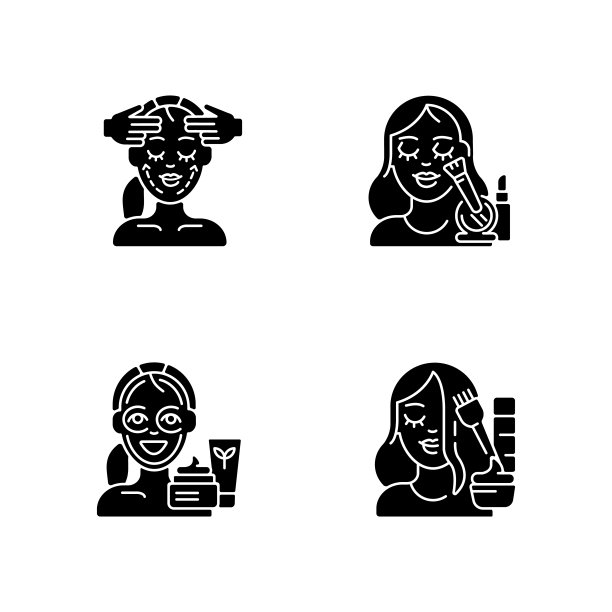 女性美容程序黑色字形图标设置在白色空间图片下载