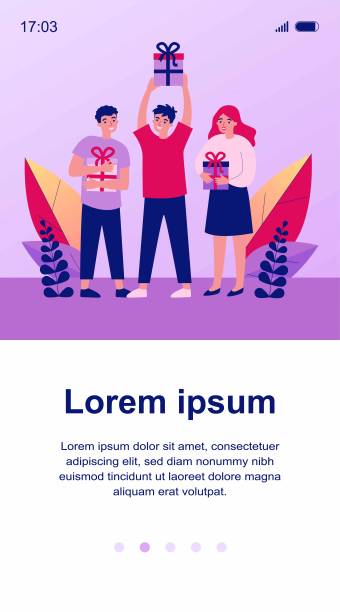 微笑快乐的人们拿着礼品盒图片下载