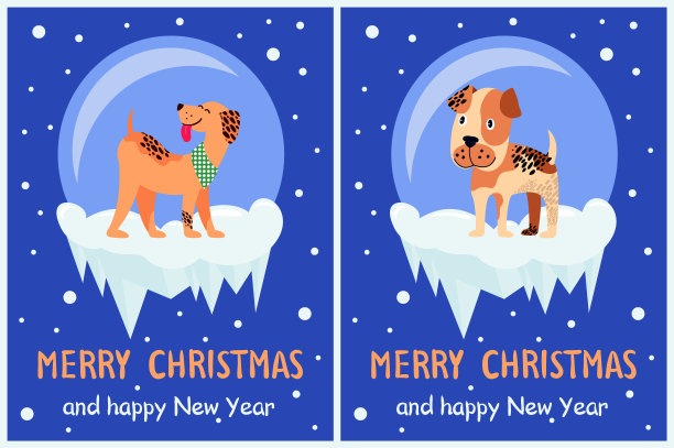 圣诞快乐，新年快乐，小狗祝贺图片下载