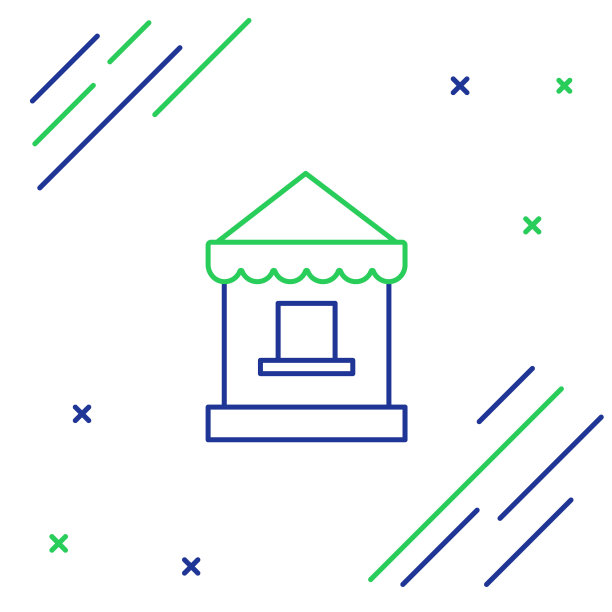 蓝绿线票务售票处图标孤立在白色背景上。售票亭出售景点和体育门票。色彩斑斓的轮廓的概念。矢量图图片下载