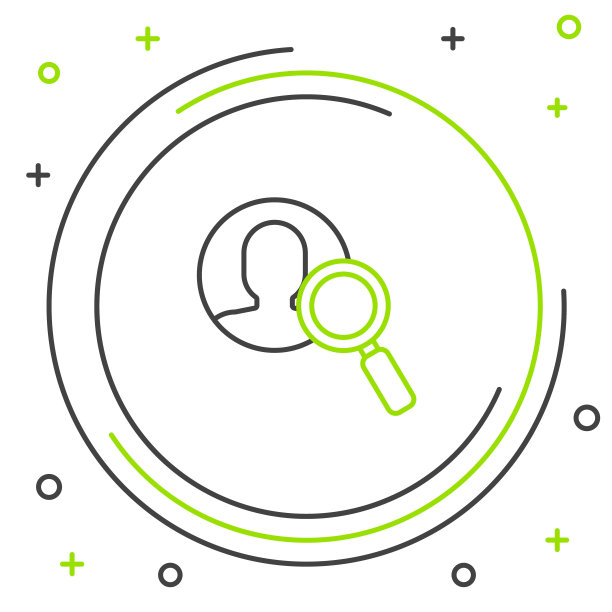 黑色和绿色线放大镜用于搜索白色背景上的人物图标。招聘或选择的概念。寻找员工和工作。彩色轮廓概念。矢量图图片下载