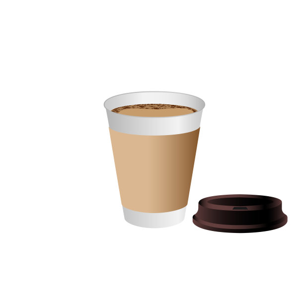 外卖热咖啡杯，可以是任何一种热饮，如热绿茶拿铁，热拿铁咖啡或卡布奇诺，白色纸杯，棕色盖子和白色背景的阴影图片下载