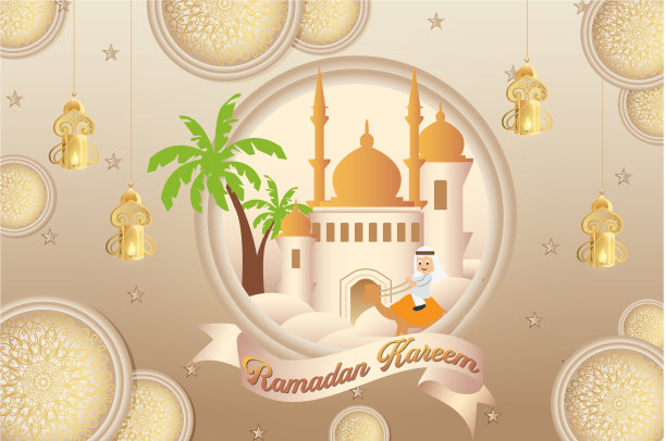 斋月卡里姆和斋月穆巴拉克与五颜六色图片下载