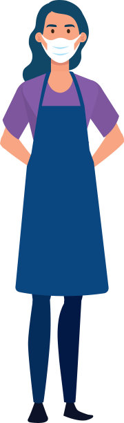 女售货员围着围裙，戴着口罩图片下载