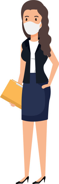 商业女性使用口罩与文件夹图片下载