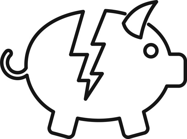 破产的存钱罐图标轮廓风格图片下载