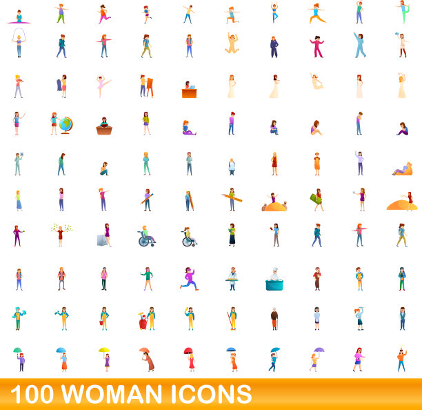 100名女性图标设置卡通风格图片下载