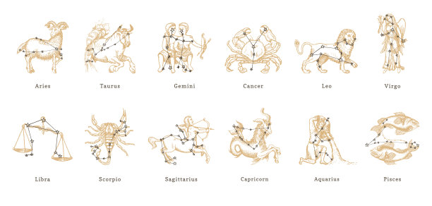 矢量复古图形插图的十二宫星座图片下载
