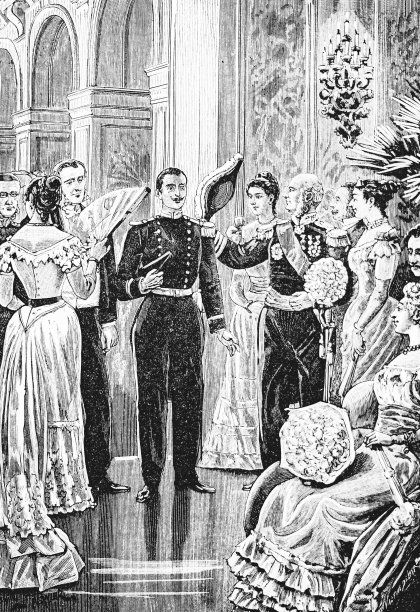 黑白插图海军军官，女士们先生们，在一个社会活动。1894年,法国的书图片下载