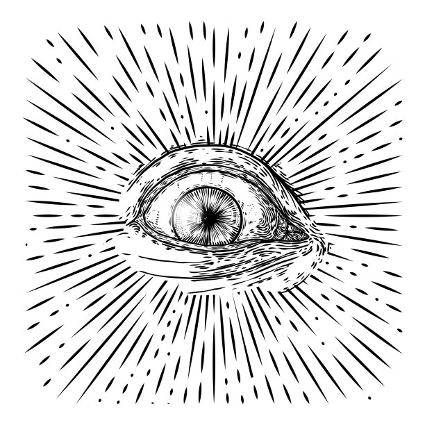 所有可视的眼睛或天意的眼睛在装饰背景神圣的几何学。古代神秘的圣公会象征。手绘炼金术，宗教和精神神秘学。阴谋论向量。图片下载