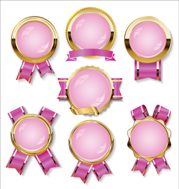 金色的徽章标签，盾牌和丝带复古图片下载