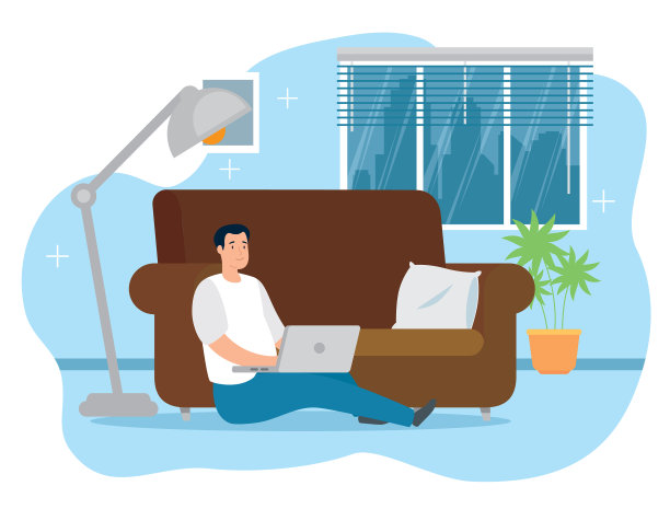 坐在地板上远程办公的人图片下载