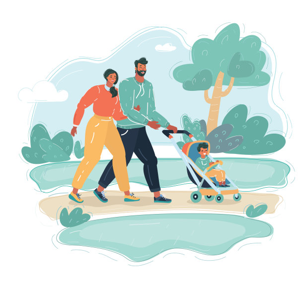 年轻快乐的女孩满购物车。水平的旗帜。平面设计。矢量插图。图片下载