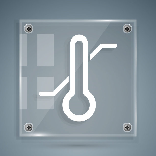 白色气象温度计测量图标孤立在灰色背景。显示冷热天气的温度计设备。方形玻璃面板。向量图片下载