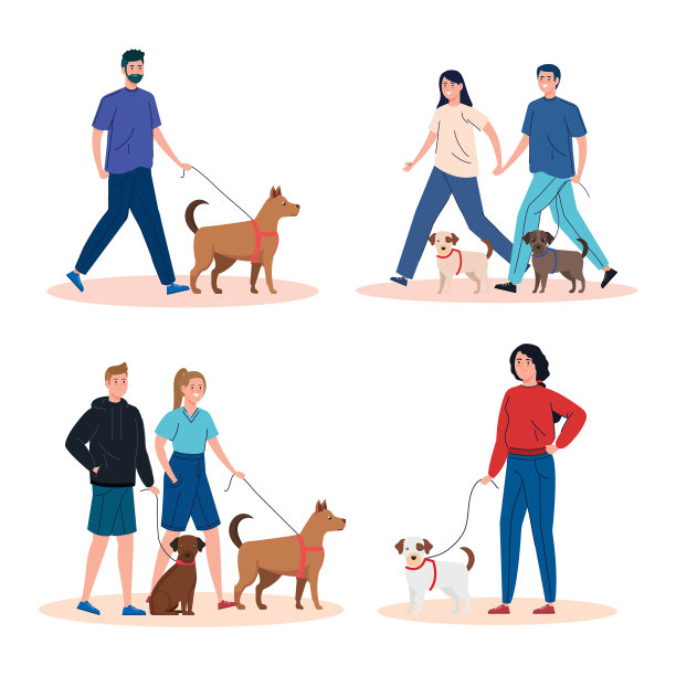 人们遛狗的场景图片下载