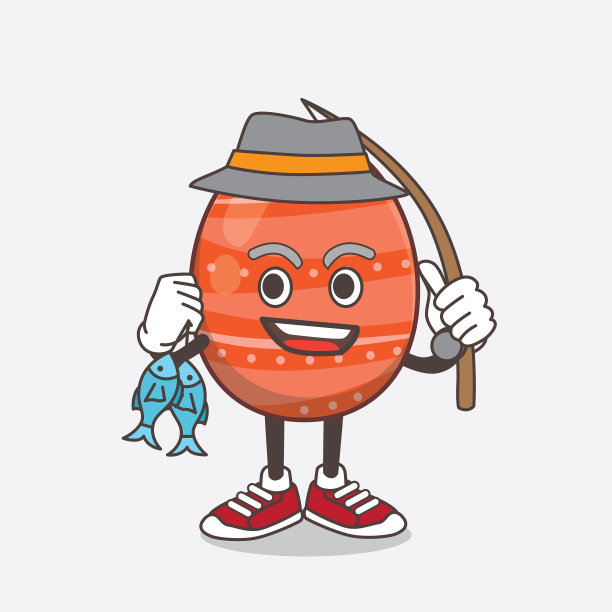 复活节彩蛋卡通吉祥物人物钓鱼图片下载