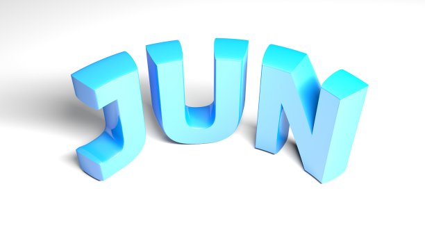 六月为六月，蓝色在白色的背景- 3D渲染插图图片下载