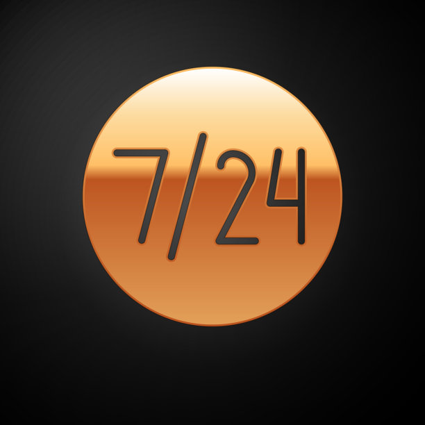 金色时钟24小时图标孤立在黑色图片下载