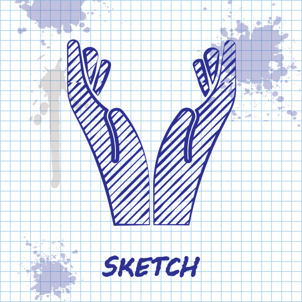 素描线手在祈祷位置的图标图片下载