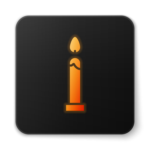 橙色发光霓虹灯燃烧蜡烛图标孤立图片下载