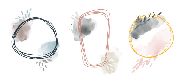 水彩抽象艺术背景。涂鸦和各种形状的抽象设计。现代艺术孤立矢量图形。极简几何框架手绘，矢量插图手绘图片下载