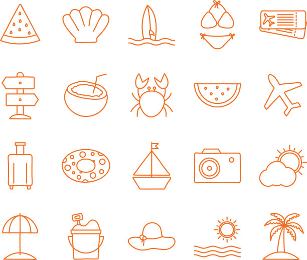 夏季线条风格图标集设计图片下载