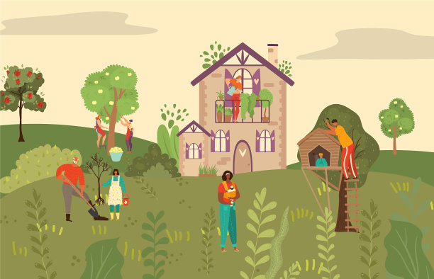 人们的树木和植物在自然的果园图片下载