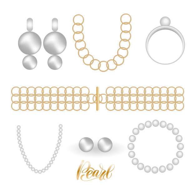珠宝银和黄金复古时尚现实设置图片下载