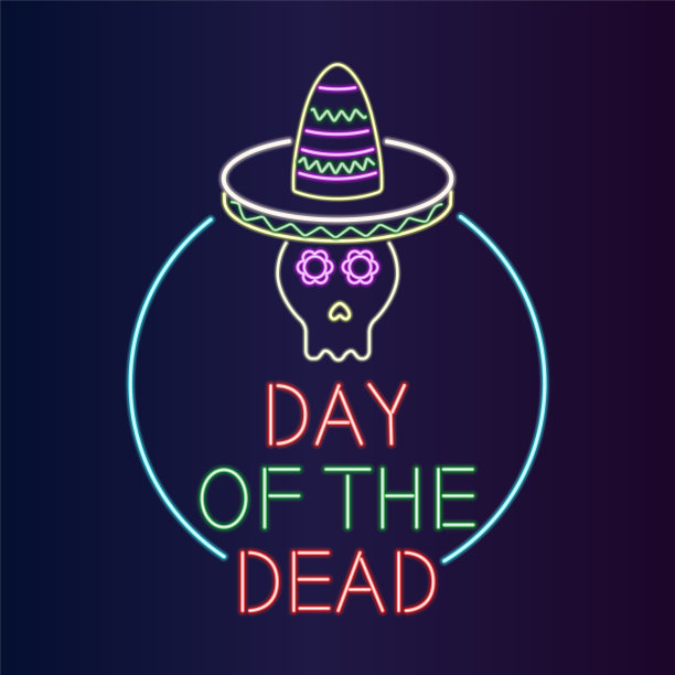 亡灵节霓虹灯banner矢量插画图片下载