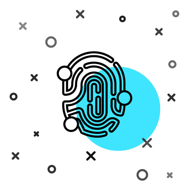 黑线指纹图标隔离在白色背景上。ID应用图标。识别标志。触摸id。随机动态形状。向量图片下载