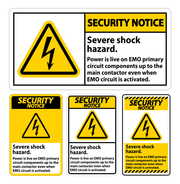 安全公告白色背景上的严重电击危险标志图片下载