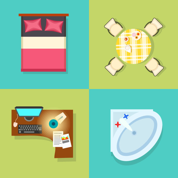 大型家具项目设置为矢量插图图片下载