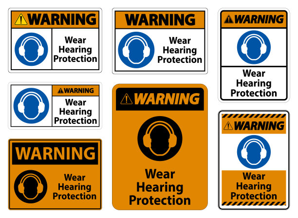 佩戴白色背景的听力保护标志图片下载