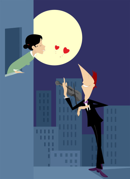 情侣在月光下约会。图片下载