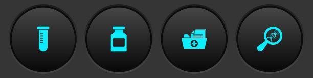 设置试管或烧瓶，药瓶，健康记录文件夹和DNA研究，搜索图标。向量图片下载